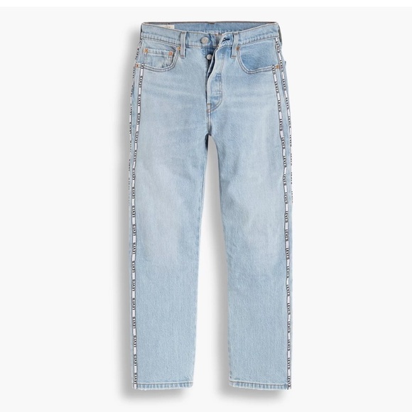 Levi Premium 501 Original Sport Stripe Cropped Jeans. Blue Size 27 #785 - Picture 2 of 12